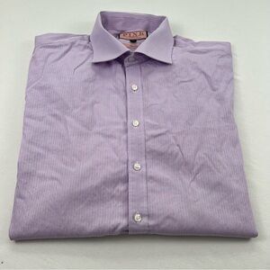 Thomas Pink Purple Striped Dress Shirt Slim Fit Mens 17